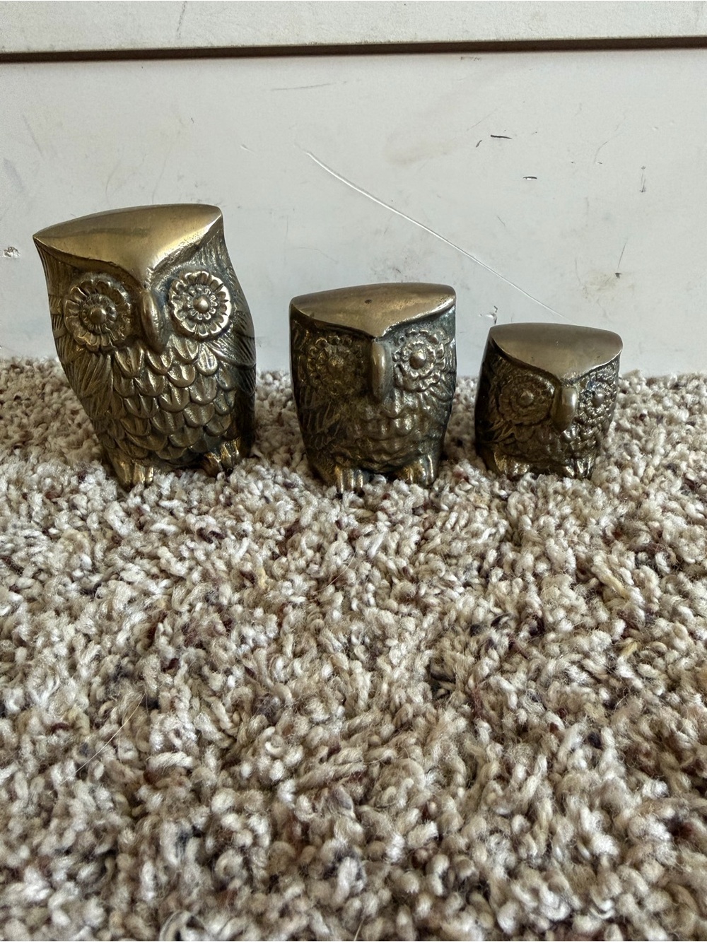 Set of 3 Decorative Owl Figurines - brass